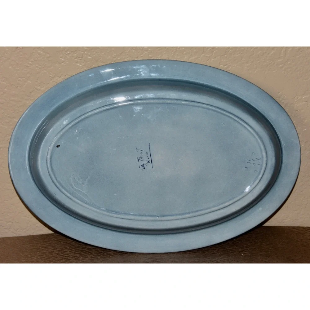 Felix Tissot Fantasia Taxco Mexican Artisan Modernist Pottery Oval Bowl Platter